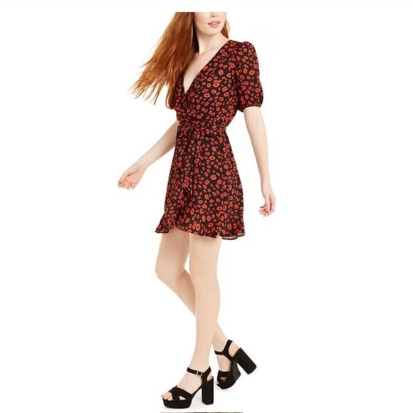 Lola Grace Lip-Print Faux-Wrap Dress S - Picture 3 of 11